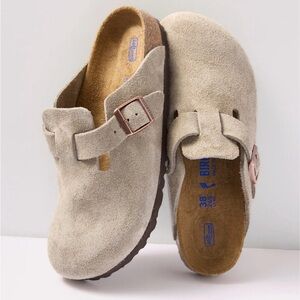 Birkenstock Taupe Suede Clogs